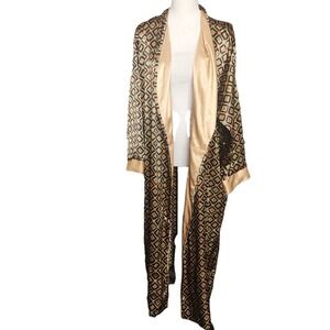 Victorias Secret Vintage Long Full Length Gold Black Robe Medium NO TIE